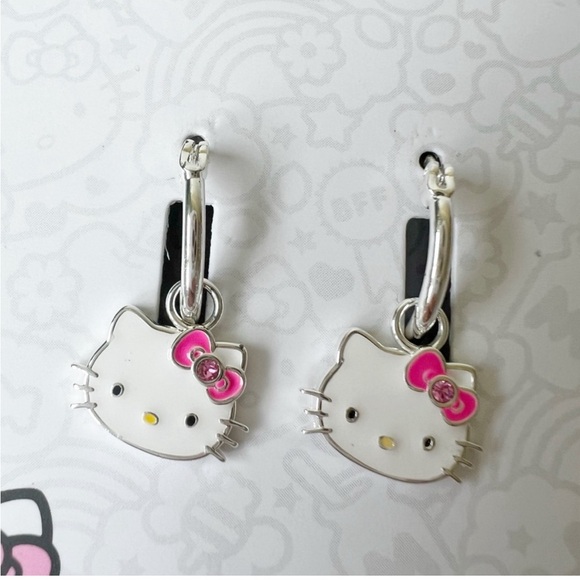 Hello Kitty Silver Charm Hoop Earrings - Picture 6 of 7